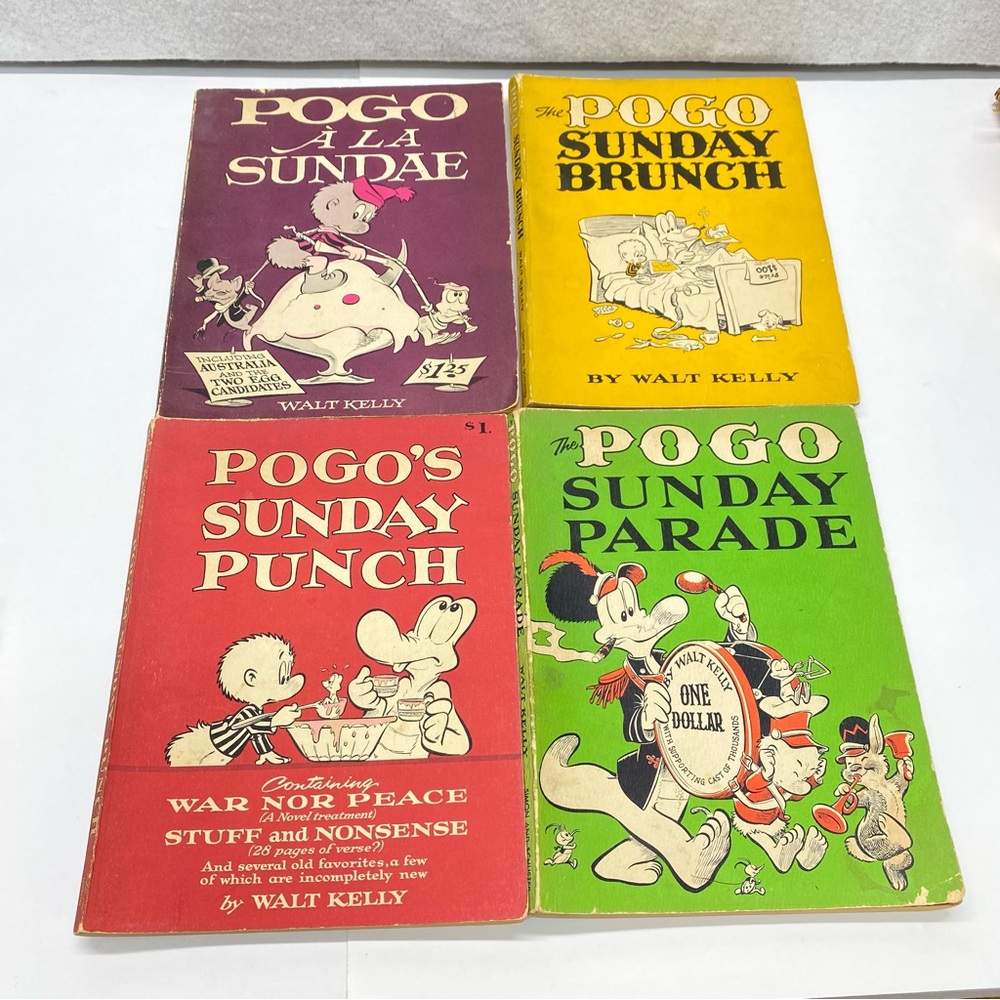Vintage POGO Set of 4 Comic Whimsical Books By Walt Kelly Charm & Wit Funny